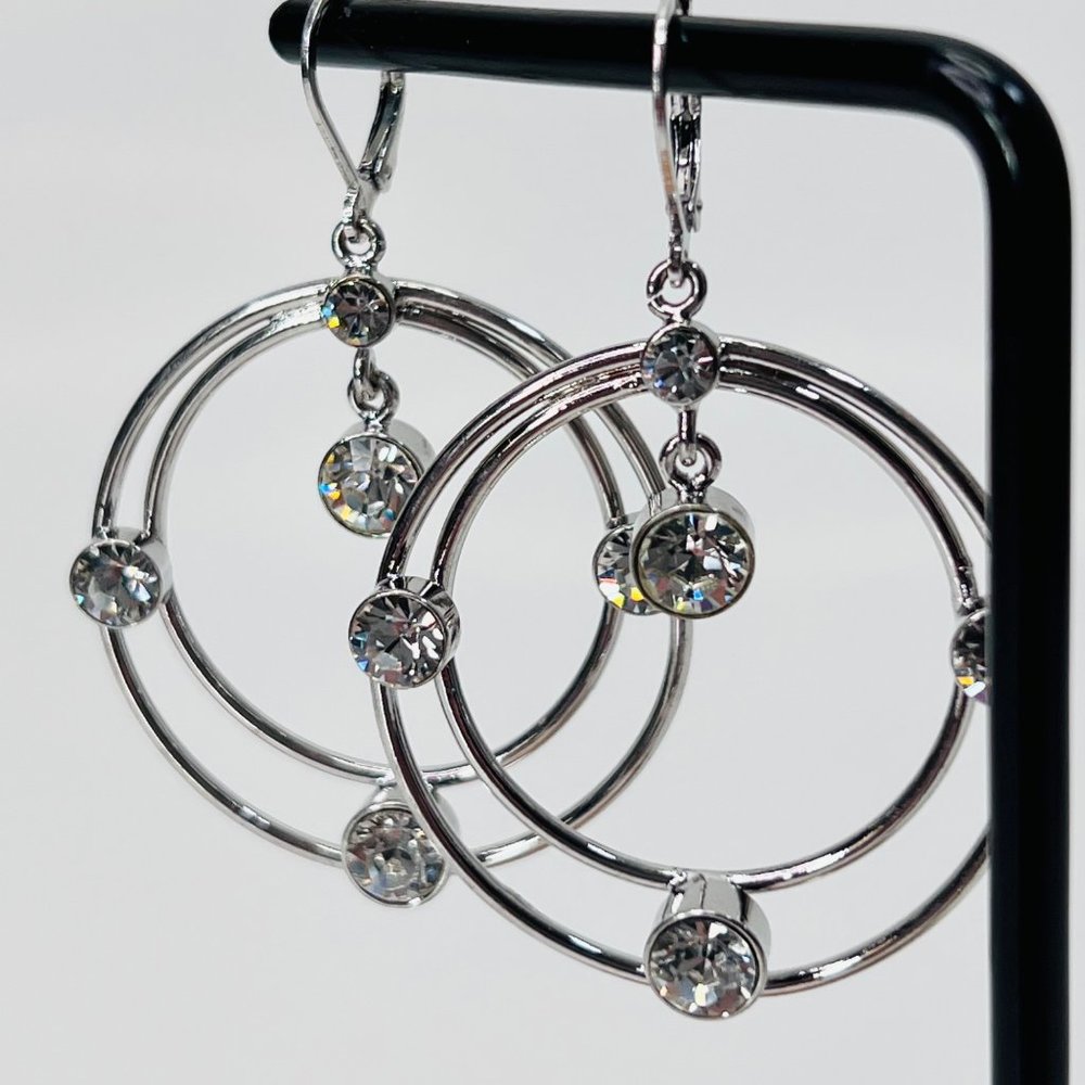 Rhinestone Silver Dangle Hoop Statement Earrings … - image 5
